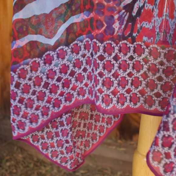 Miss G Bags Bejeweled Animal Print Chiffon Kaftan Poncho Blouse Size M - Picture 11 of 16